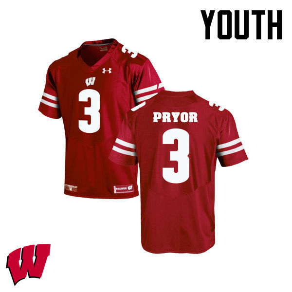 Wisconsin Badgers Youth #3 Kendric Pryor NCAA Under Armour Authentic Red College Stitched Football Jersey MV40E07IN